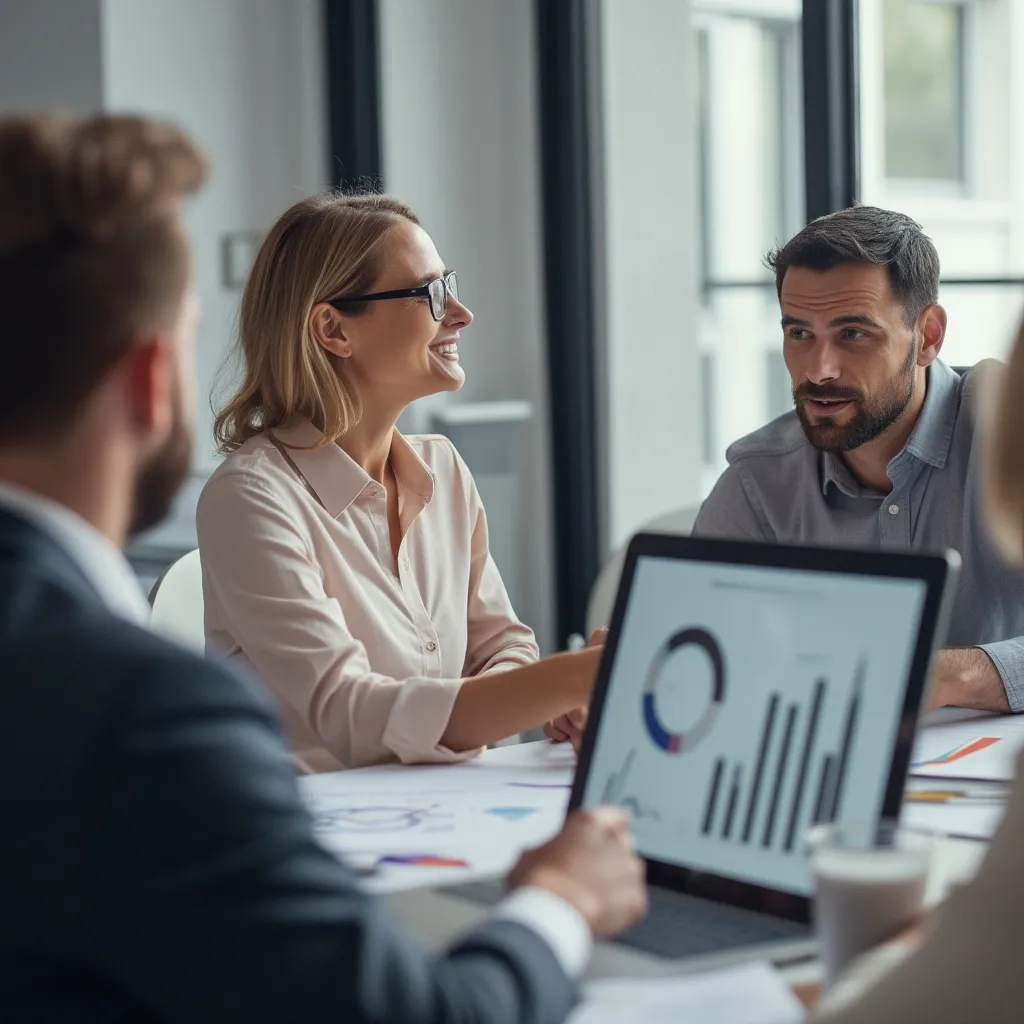 Equipo de consultores en reunión estratégica con cliente