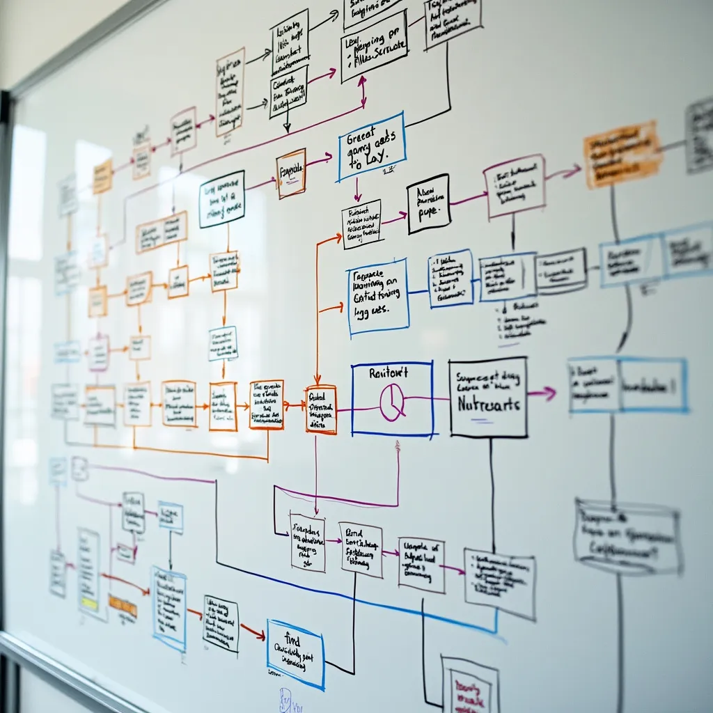 Diagrama de flujo de proceso optimizado en una pizarra blanca