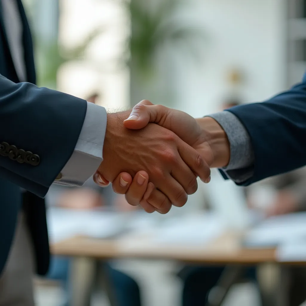 Apretón de manos entre consultor y cliente satisfecho